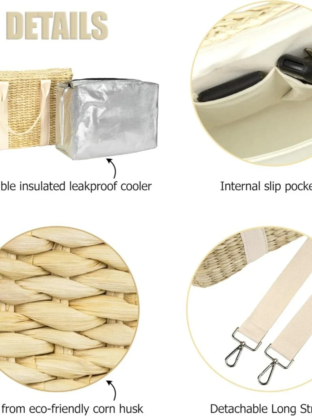 Insulated Beach Cooler Bag, Leak Proof, Premium Quality Corn Husk, Beach Bag, Po - Picture 5 of 8